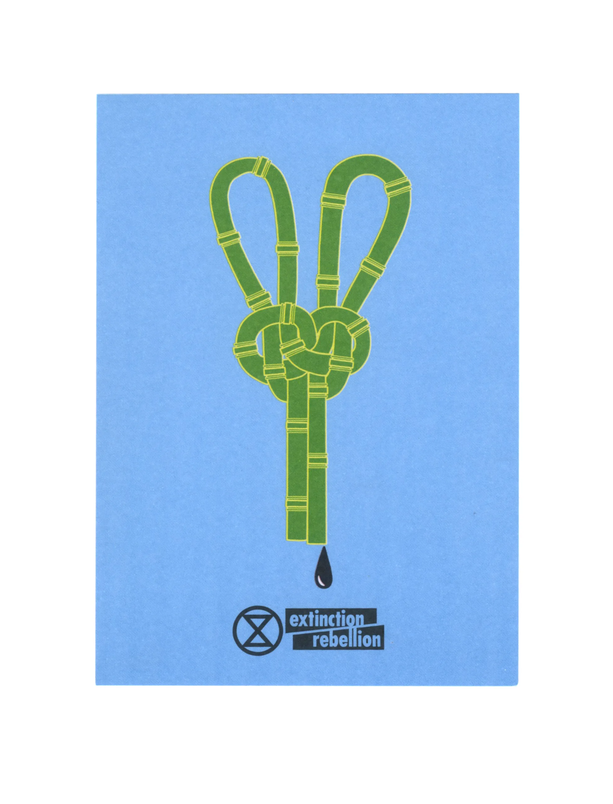 Illustration of a green hourglass shaped like a fist, symbolizing urgency in the fight against climate change, associated with the extinction rebellion movement.