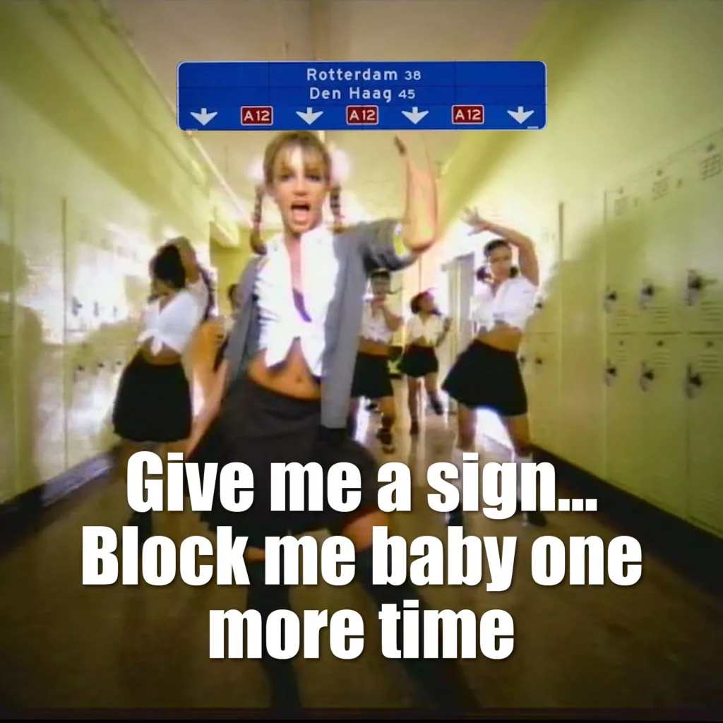 A nostalgic throwback to a classic music video, with a creative twist on road sign graphics.