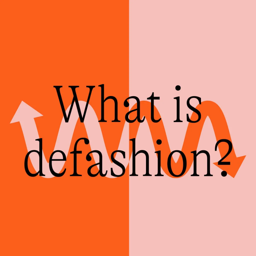 Bold text questioning the essence of trends on a split coral backdrop with a playful twist on the word 'fashion.'.