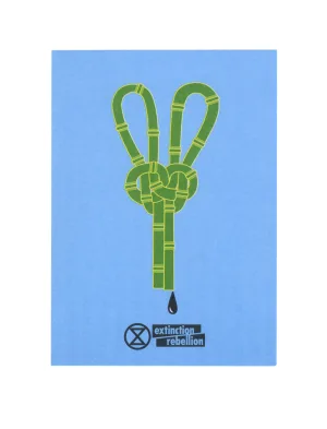 Illustration of a green hourglass shaped like a fist, symbolizing urgency in the fight against climate change, associated with the extinction rebellion movement.